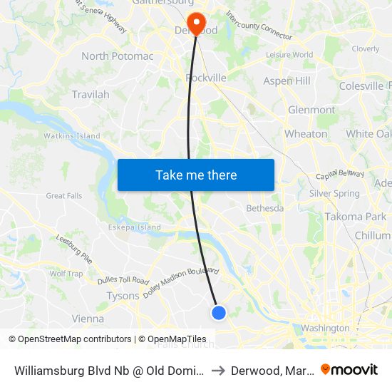 Williamsburg Blvd Nb @ Old Dominion Dr FS to Derwood, Maryland map