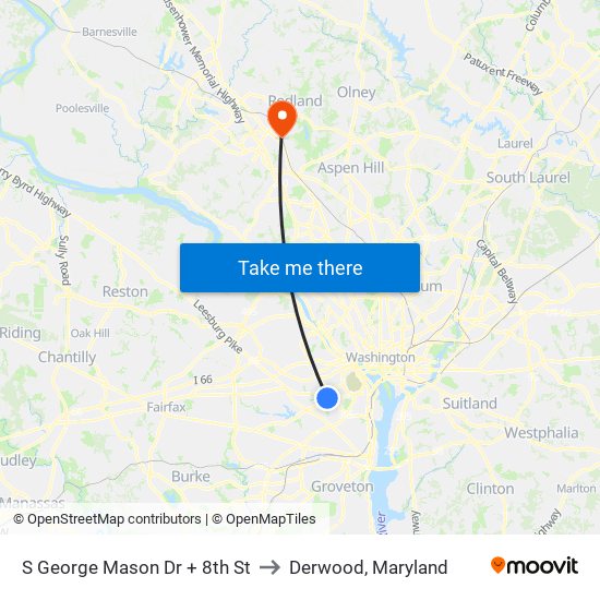 S George Mason Dr + 8th St to Derwood, Maryland map