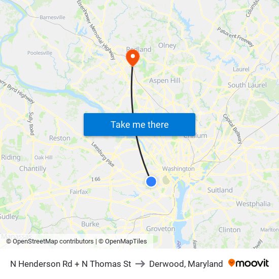 N Henderson Rd + N Thomas St to Derwood, Maryland map