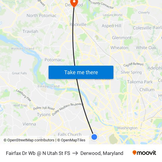 Fairfax Dr Wb @ N Utah St FS to Derwood, Maryland map