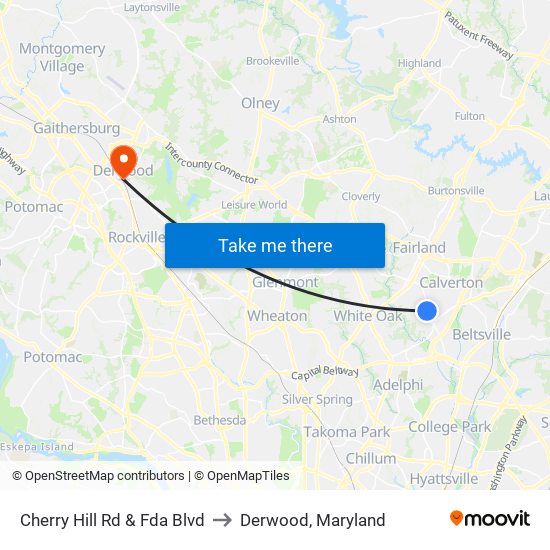 Cherry Hill Rd & Fda Blvd to Derwood, Maryland map