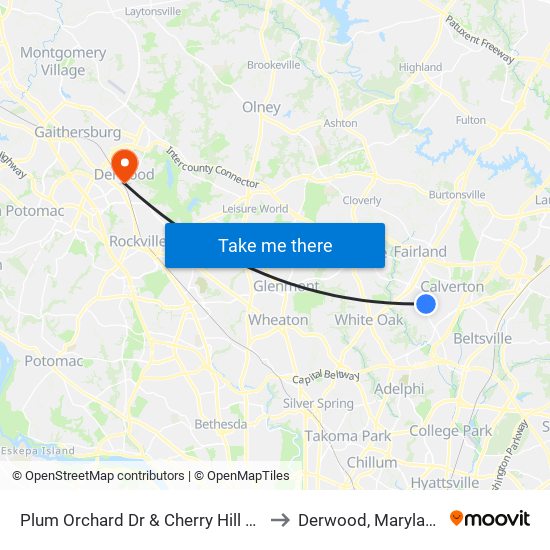 Plum Orchard Dr & Cherry Hill Rd to Derwood, Maryland map