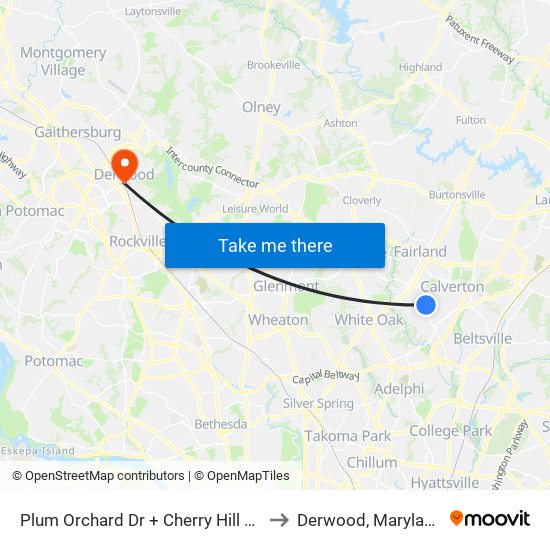 Plum Orchard Dr + Cherry Hill Rd to Derwood, Maryland map