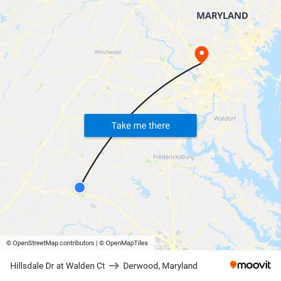 Hillsdale Dr at Walden Ct to Derwood, Maryland map