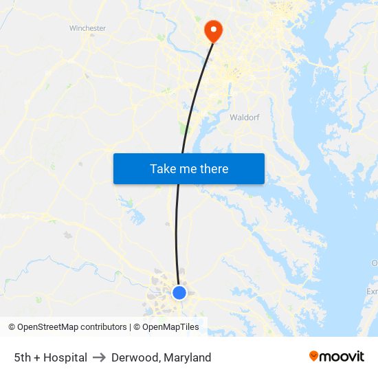 5th + Hospital to Derwood, Maryland map