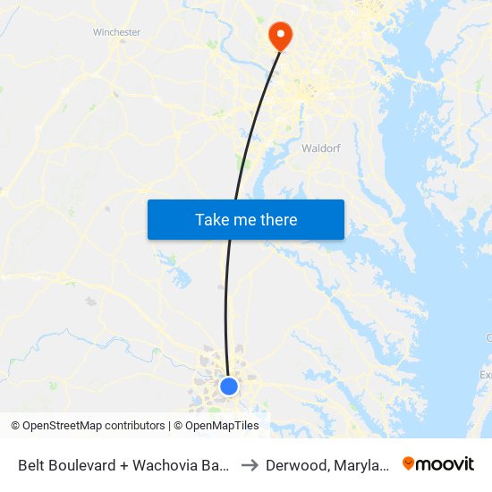 Belt Boulevard + Wachovia Bank to Derwood, Maryland map