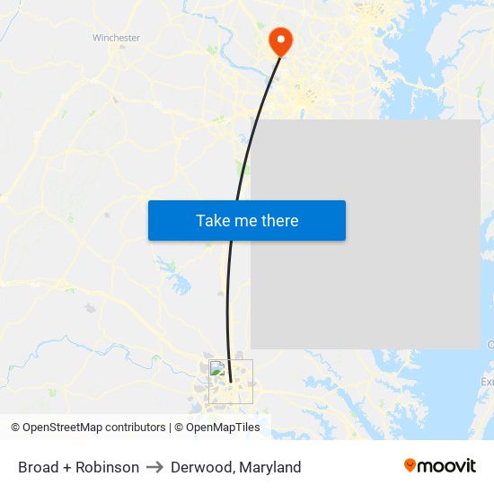 Broad + Robinson to Derwood, Maryland map