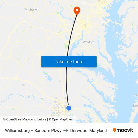 Williamsburg + Sanborn Pkwy to Derwood, Maryland map