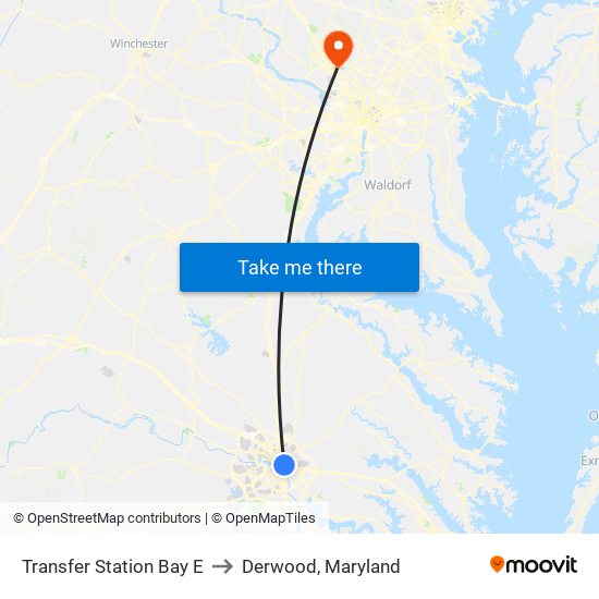 Transfer Station Bay E to Derwood, Maryland map