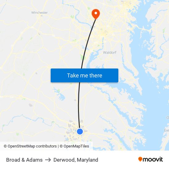 Broad & Adams to Derwood, Maryland map