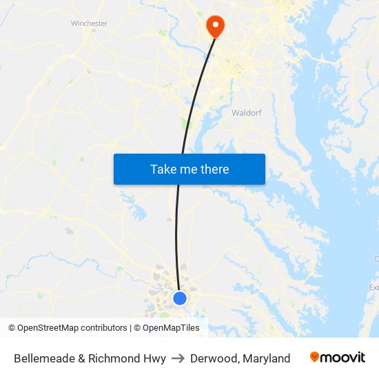 Bellemeade & Richmond Hwy to Derwood, Maryland map