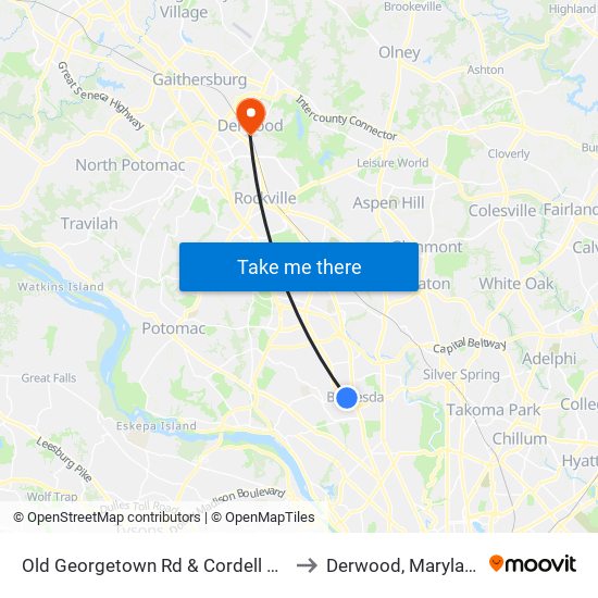 Old Georgetown Rd & Cordell Ave to Derwood, Maryland map