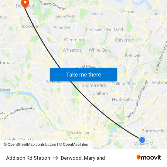 Addison Rd Station to Derwood, Maryland map