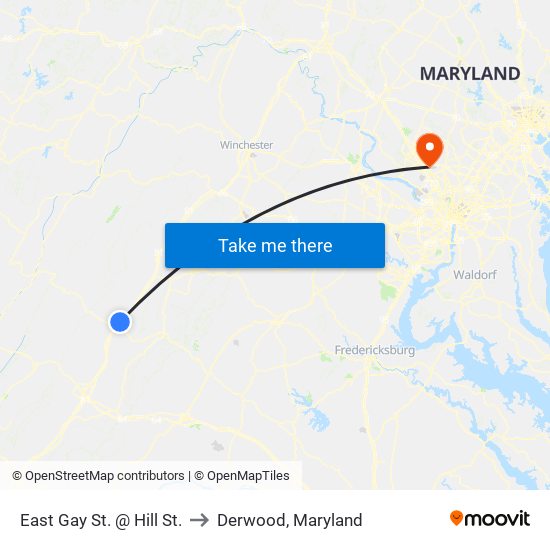 East Gay St. @ Hill St. to Derwood, Maryland map
