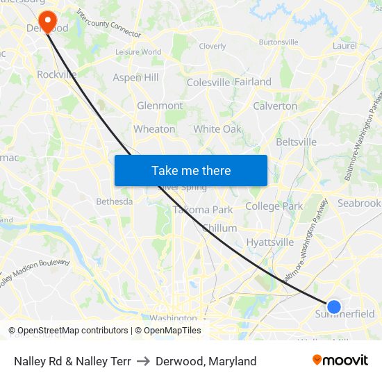 Nalley Rd & Nalley Terr to Derwood, Maryland map