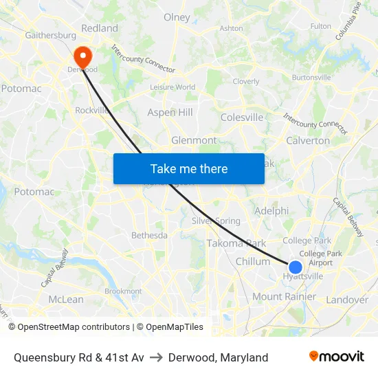 Queensbury Rd & 41st Av to Derwood, Maryland map