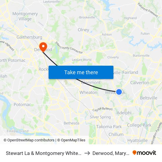 Stewart La & Montgomery White Oak A to Derwood, Maryland map