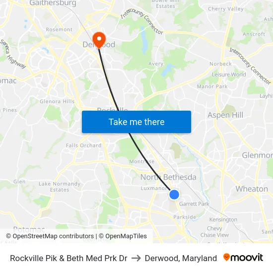 Rockville Pik & Beth Med Prk Dr to Derwood, Maryland map