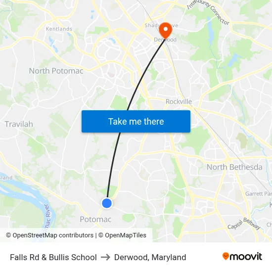 Falls Rd & Bullis School to Derwood, Maryland map