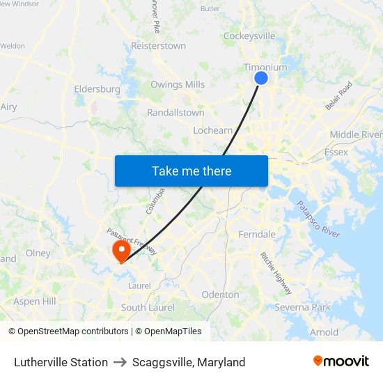 Lutherville Station to Scaggsville, Maryland map