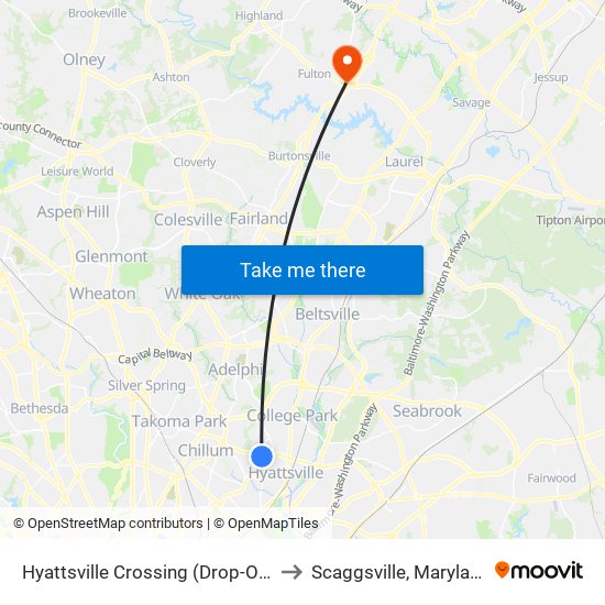 Hyattsville Crossing (Drop-Off) to Scaggsville, Maryland map