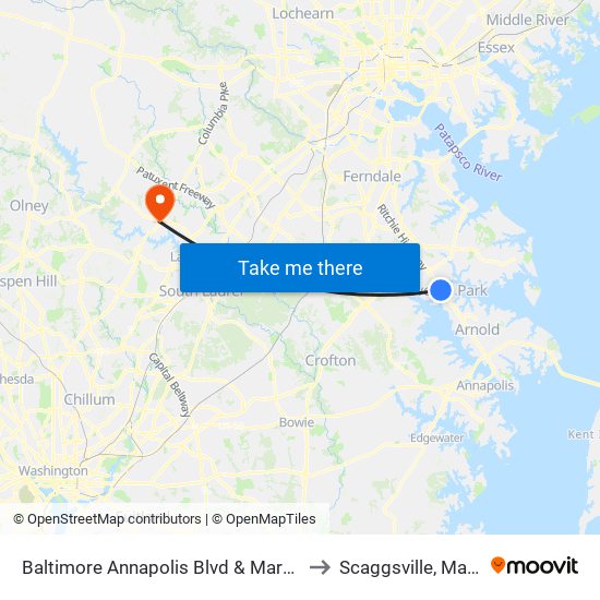 Baltimore Annapolis Blvd & Marbury Rd Sb to Scaggsville, Maryland map