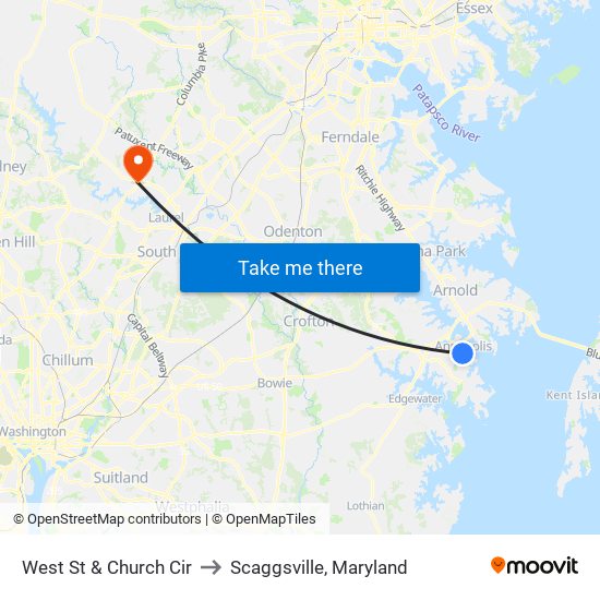 West St & Church Cir to Scaggsville, Maryland map