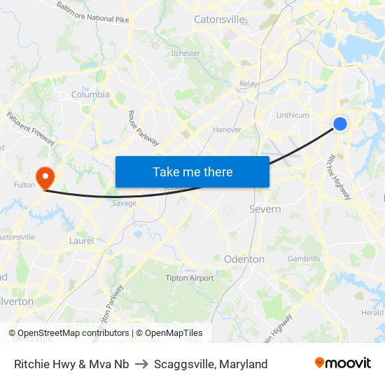 Ritchie Hwy & Mva Nb to Scaggsville, Maryland map