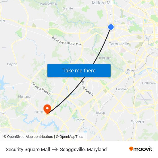 Security Square Mall to Scaggsville, Maryland map