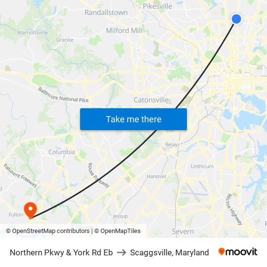 Northern Pkwy & York Rd Eb to Scaggsville, Maryland map