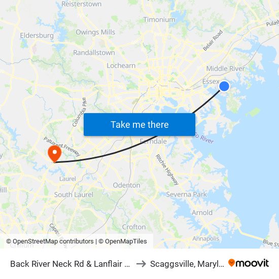 Back River Neck Rd & Lanflair Rd Sb to Scaggsville, Maryland map