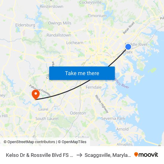 Kelso Dr & Rossville Blvd FS Nb to Scaggsville, Maryland map