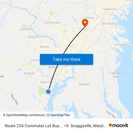 Route 234 Commuter Lot Bus Bay to Scaggsville, Maryland map