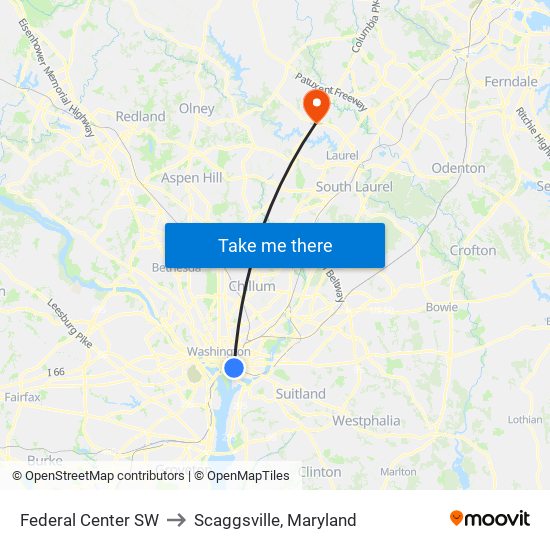 Federal Center SW to Scaggsville, Maryland map