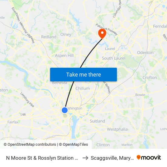 N Moore St & Rosslyn Station Bus Ba to Scaggsville, Maryland map