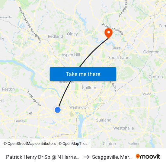 Patrick Henry Dr Sb @ N Harrison St Ns to Scaggsville, Maryland map