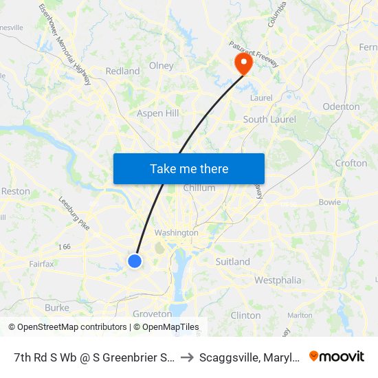 7th Rd S Wb @ S Greenbrier St FS to Scaggsville, Maryland map