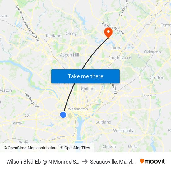 Wilson Blvd Eb @ N Monroe St FS to Scaggsville, Maryland map