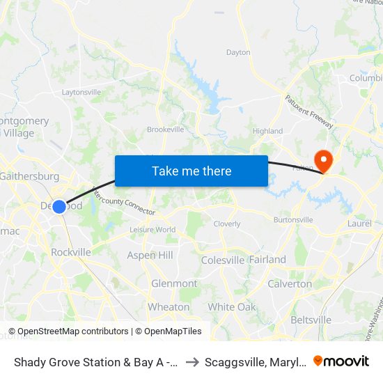 Shady Grove Station & Bay A - East to Scaggsville, Maryland map