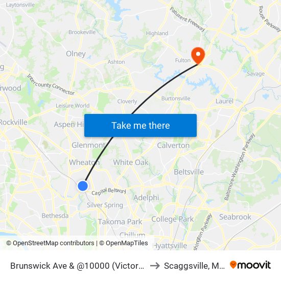 Brunswick Ave & @10000 (Victory Forest Apts) to Scaggsville, Maryland map