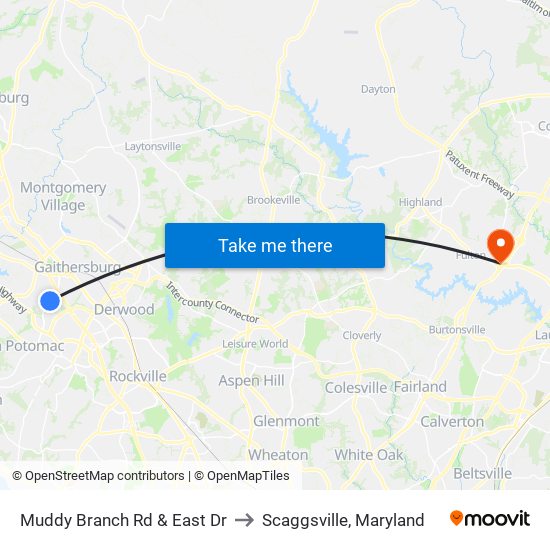 Muddy Branch Rd & East Dr to Scaggsville, Maryland map