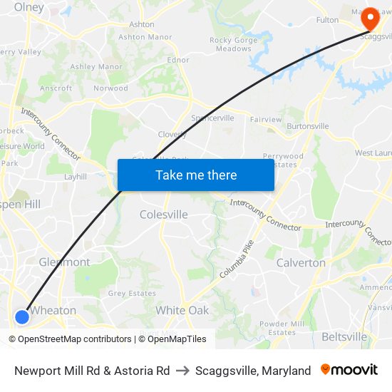 Newport Mill Rd & Astoria Rd to Scaggsville, Maryland map