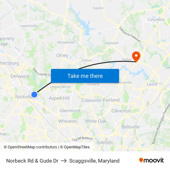 Norbeck Rd & Gude Dr to Scaggsville, Maryland map