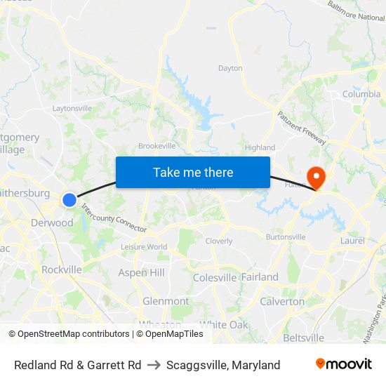 Redland Rd & Garrett Rd to Scaggsville, Maryland map