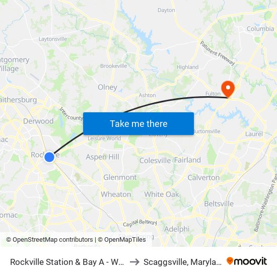 Rockville Station & Bay A - West to Scaggsville, Maryland map