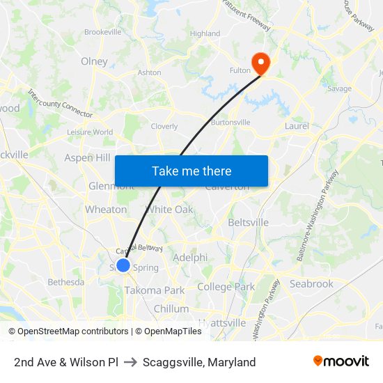 2nd Ave & Wilson Pl to Scaggsville, Maryland map