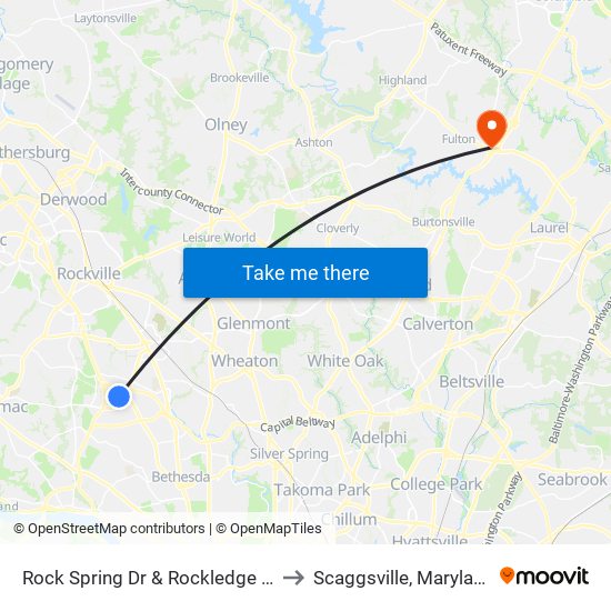 Rock Spring Dr & Rockledge Dr to Scaggsville, Maryland map