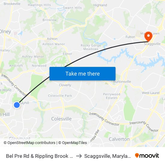 Bel Pre Rd & Rippling Brook Dr to Scaggsville, Maryland map