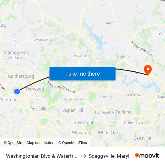 Washingtonian Blvd & Waterfront Pl to Scaggsville, Maryland map