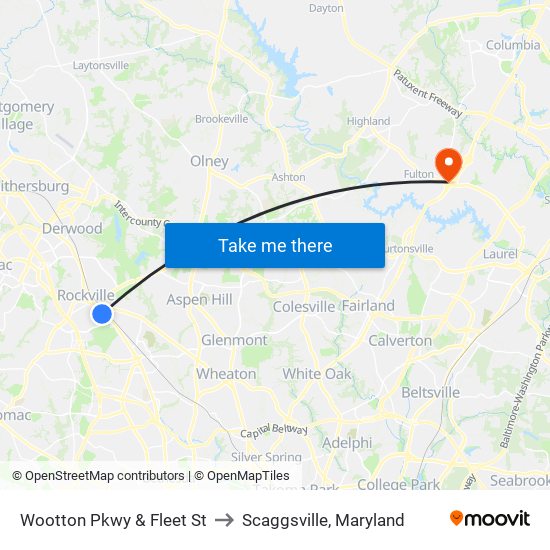 Wootton Pkwy & Fleet St to Scaggsville, Maryland map